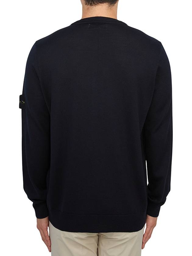 Logo Patch Crewneck Virgin Wool Knit Top Navy - STONE ISLAND - BALAAN 4