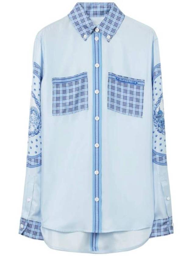 Monuments Print Silk Oversized Short Sleeve T-Shirt Blue - BURBERRY - BALAAN 1