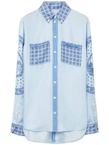 Monuments Print Silk Oversized Short Sleeve T-Shirt Blue - BURBERRY - BALAAN 1