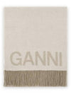 Logo Print Fringe Wool Muffler Beige - GANNI - BALAAN 2