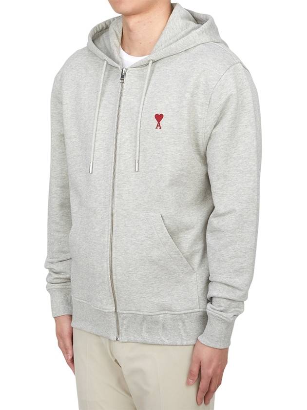 De Coeur Small Heart Zip Up Hoodie Grey - AMI - BALAAN 4