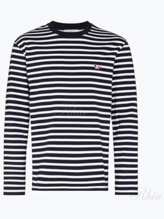 Fox Logo Stripe Long Sleeve T-Shirt Navy - MAISON KITSUNE - BALAAN 2