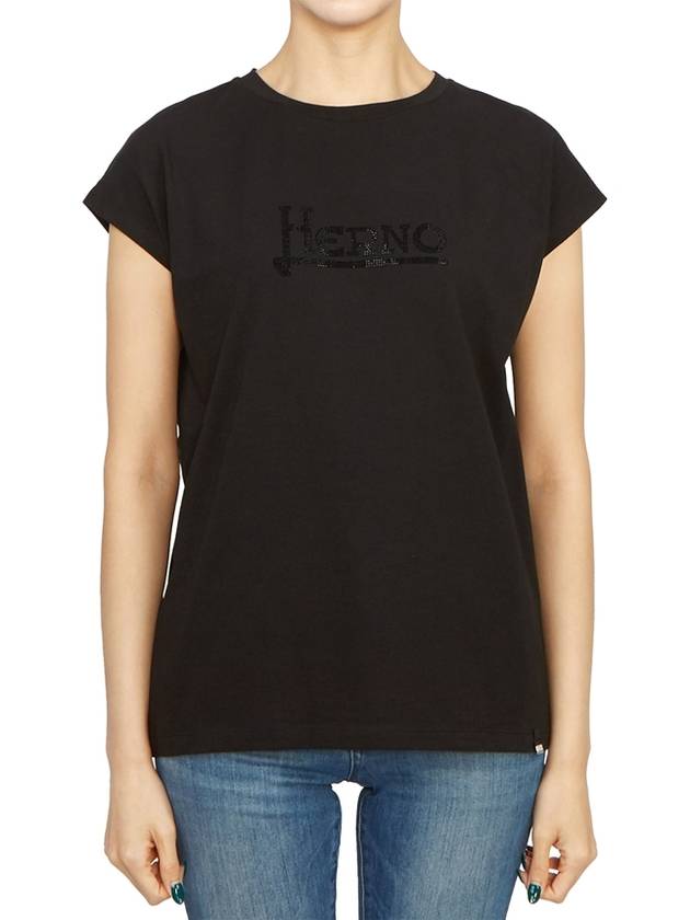 Rhinestone Logo Short Sleeve T-Shirt Black - HERNO - BALAAN 2