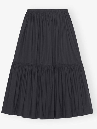 Cotton Poplin Maxi Flounce Long A-Line Skirt Black - GANNI - BALAAN 2