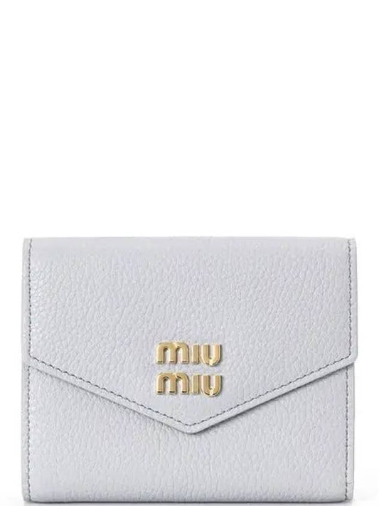 Logo Leather Tri-fold Half Wallet Cornflower - MIU MIU - BALAAN 2