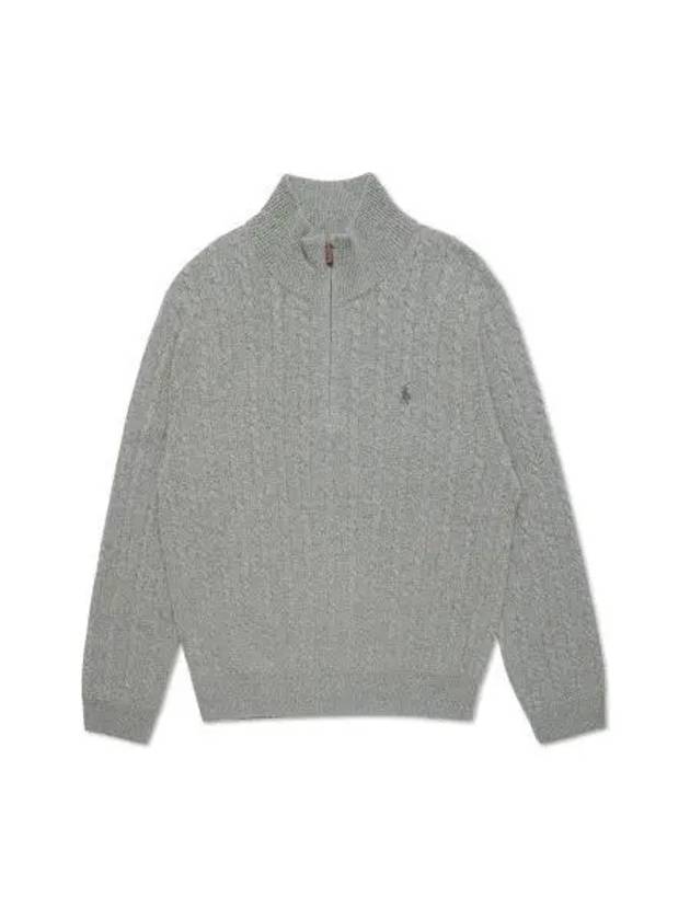 Cable Knit Wool Cotton Zipper Sweater Gray - POLO RALPH LAUREN - BALAAN 2