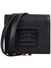 Brass Label Leather Shoulder Strap Half Wallet Black - THOM BROWNE - BALAAN 1