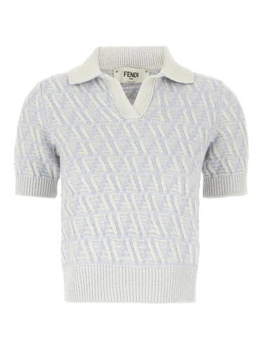 FF Wool Cashmere Polo Knit Top Light Blue - FENDI - BALAAN 1