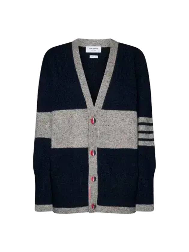 Two Tone Wool Mohair Cardigan Navy Grey - THOM BROWNE - BALAAN 2