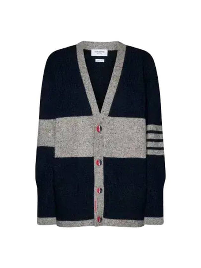 Two Tone Wool Mohair Cardigan Navy Grey - THOM BROWNE - BALAAN 2