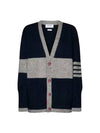 Two Tone Wool Mohair Cardigan Navy Grey - THOM BROWNE - BALAAN 3