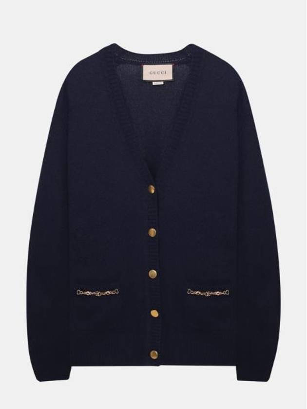 Women's Chain Embellished Cashmere Cardigan Blue - GUCCI - BALAAN 2