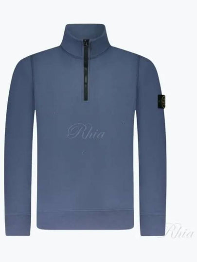 Logo Badge Half Zipper Cotton Fleece Knit Top Avio Blue - STONE ISLAND - BALAAN 2