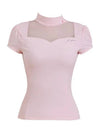 Golf Wear Heart Neck See-Through Short Sleeve T-Shirt Pink - J JANE - BALAAN 2