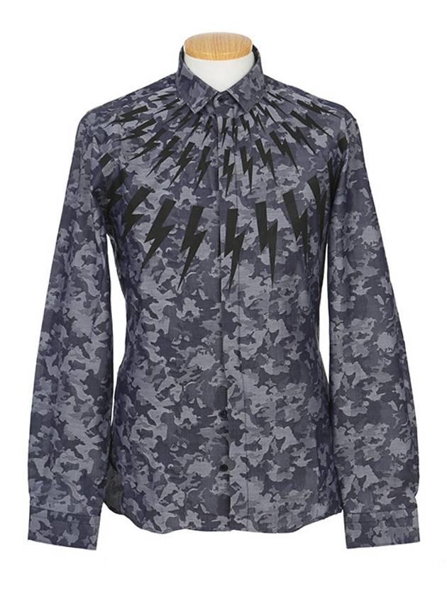 Camo Slim Fit Long Sleeve Shirt Grey - NEIL BARRETT - BALAAN 2