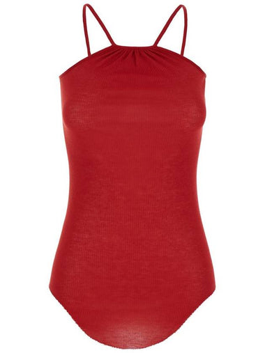 'Skorpio' Red Tank Top With Halterneck In Ribbed Silk Blend Woman - RICK OWENS - BALAAN 1