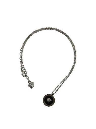 Enamel Medusa Pendant Necklace Black Silver - VERSACE - BALAAN 1