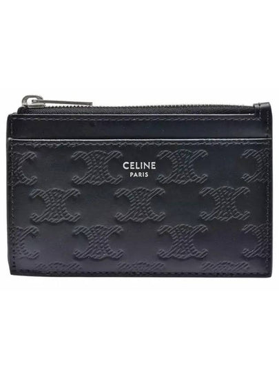 Zipper Calfskin Triomphe Embossed Card Wallet Black - CELINE - BALAAN 2