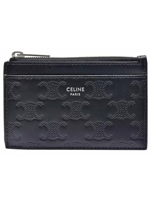 Zipper Calfskin Triomphe Embossed Card Wallet Black - CELINE - BALAAN 3