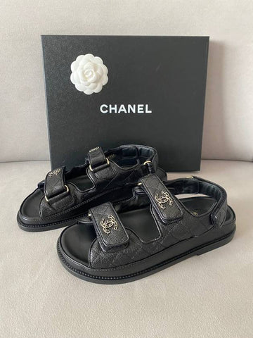 CC logo velcro sandal caviar black G35927 - CHANEL - BALAAN 1