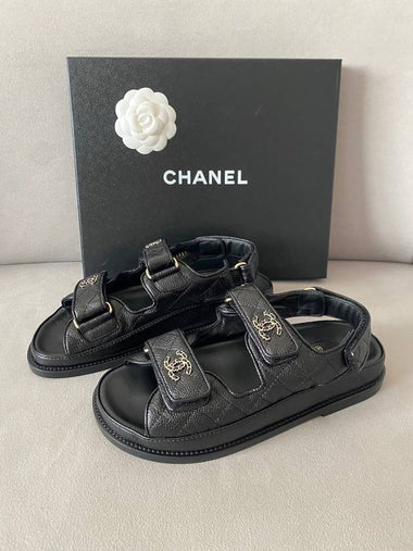 CC logo velcro sandal caviar black G35927 - CHANEL - BALAAN 1