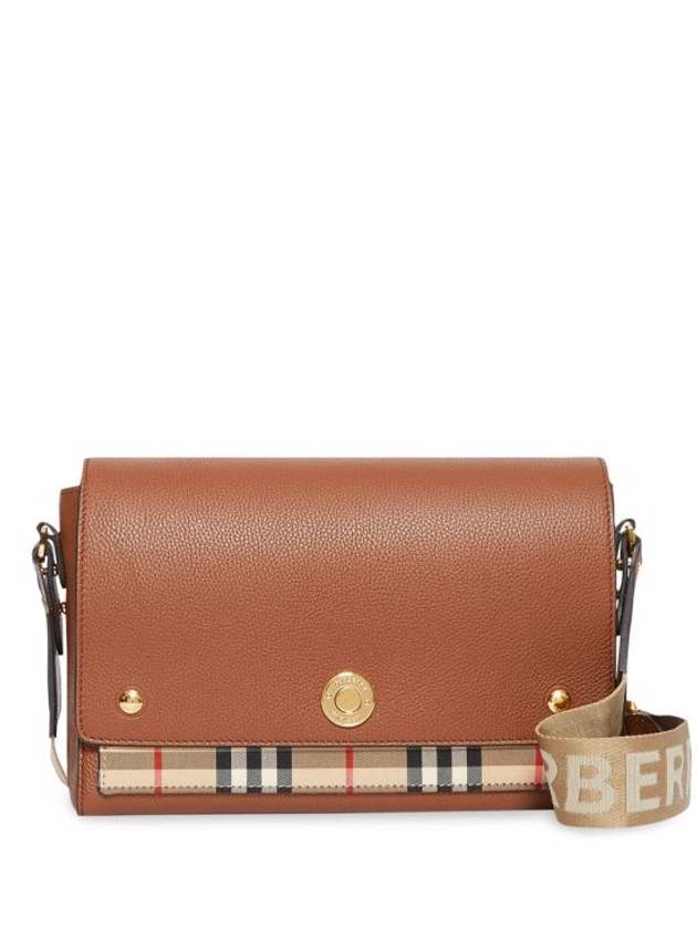 Leather and Vintage Check Note Crossbody Bag Tan - BURBERRY - BALAAN 6