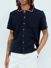 Three-Line Collar Texture Cotton Short Sleeve Shirt Navy - THOM BROWNE - BALAAN 2