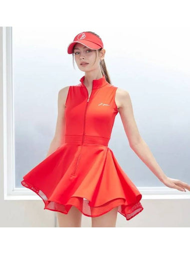 Golf Wear Front Zipper Double Flare One Piece Red - J JANE - BALAAN 1