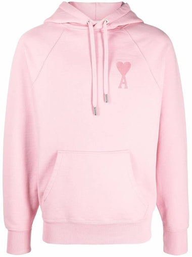 Big Heart Logo Heavy Loopback Organic Cotton Fleece Hoodie Pink - AMI - BALAAN 1