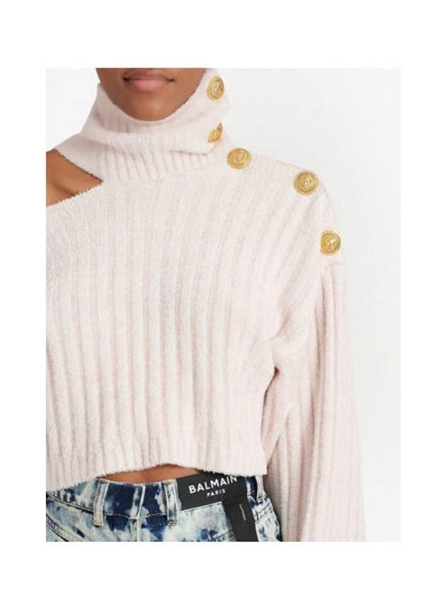 High-Neck Cut-Out Button Ribbed Knit Turtleneck Pink - BALMAIN - BALAAN 3