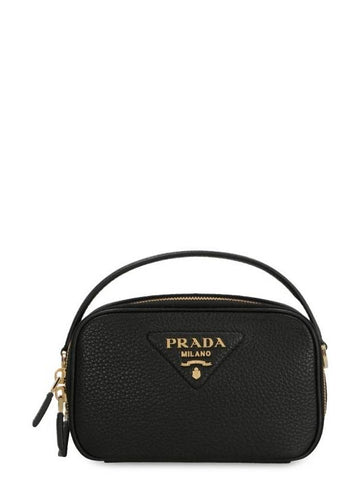 Logo Odette Leather Mini Shoulder Bag Black - PRADA - BALAAN 1