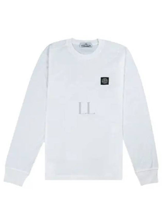 Logo Patch Cotton Jersey Long Sleeve T-Shirt White - STONE ISLAND - BALAAN 2