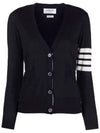 Sustainable Fine Merino Wool 4-Bar Relaxed Fit V-Neck Cardigan Navy - THOM BROWNE - BALAAN 2