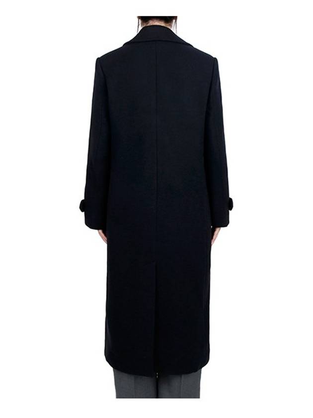 Navy Double Breasted Wool Over Long Coat CHC22WMA13072 48A - CHLOE - BALAAN.