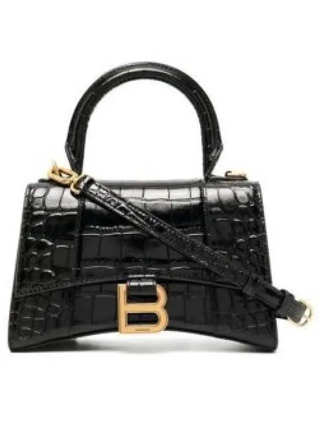 Hourglass Crocodile Embossed Leather XS Tote Bag Black - BALENCIAGA - BALAAN 2