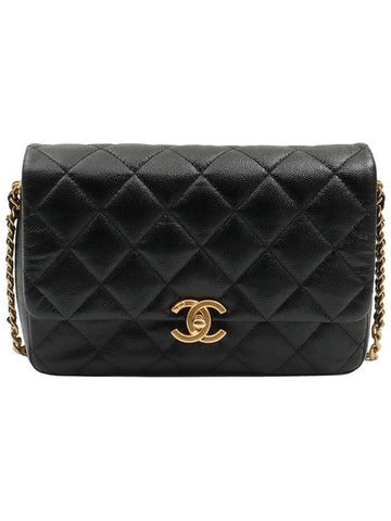 Black Grained Calfskin Caviar Gold Plated Flap Melody Chain Shoulder Bag AS3165 - CHANEL - BALAAN 1