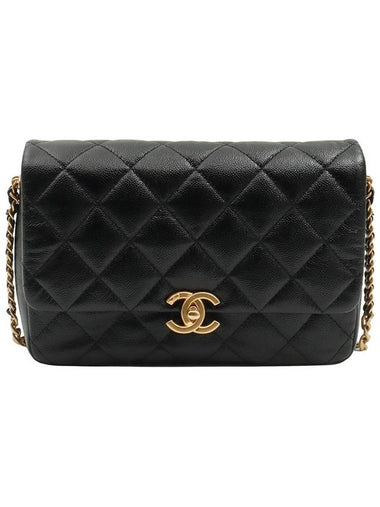 Black Grained Calfskin Caviar Gold Plated Flap Melody Chain Shoulder Bag AS3165 - CHANEL - BALAAN 1