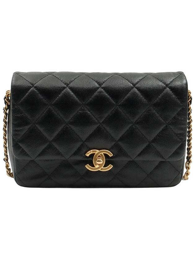 Black grained calfskin caviar gold flap melody chain shoulder bag - CHANEL - BALAAN 1