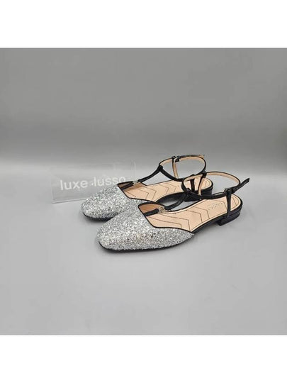 Leather Glitter Detail Flat Shoes Silver - GUCCI - BALAAN 2