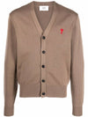 Small Heart Logo Wool Cardigan Beige - AMI - BALAAN.