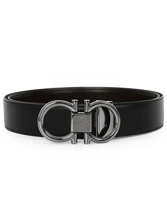 Gancini Reversible Adjustable Calfskin Leather Belt Black - SALVATORE FERRAGAMO - BALAAN 2