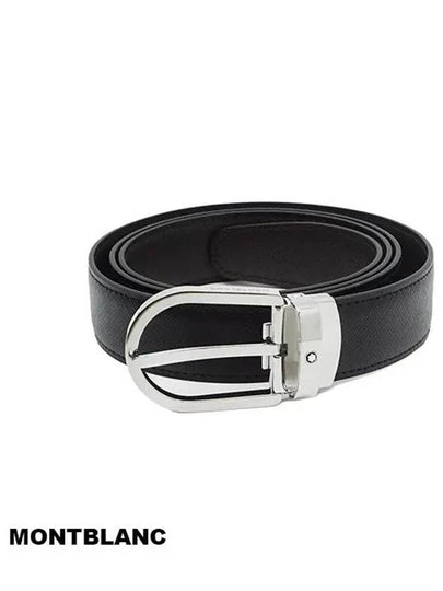 Horseshoe Buckle Reversible Leather Belt Black Brown - MONTBLANC - BALAAN 2