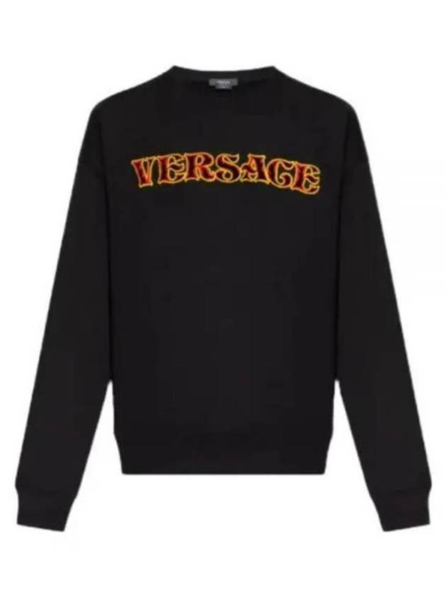 Embroidered Cotton Crewneck Sweatshirt Black - VERSACE - BALAAN 2