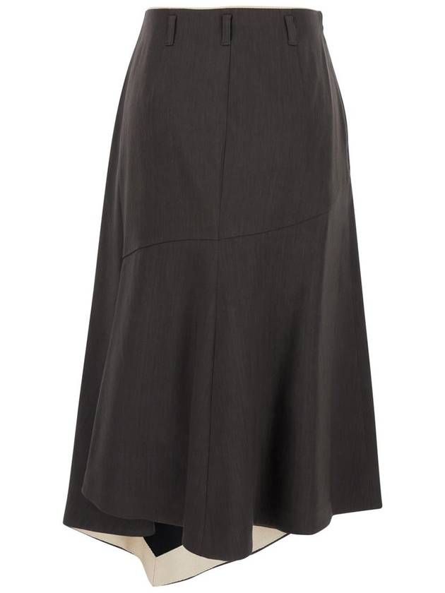 'Sweet' Brown Asymmetric Skirt With Side Zip Closure In Linen And Viscose Blend Woman - TELA - BALAAN 2