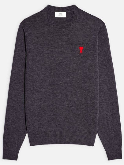 Men's Mini Heart Logo Merino Wool Knit Top Grey - AMI - BALAAN 2