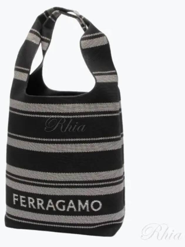 Braided Logo Print Tote Bag Black - SALVATORE FERRAGAMO - BALAAN 2