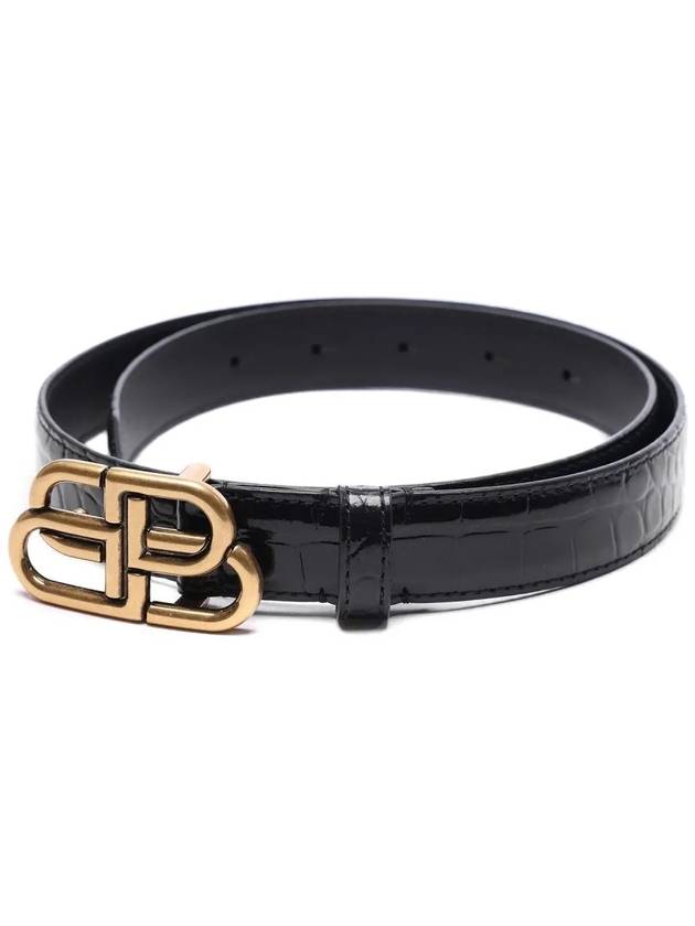 Women's Crocodile Embossed BB Buckle Thin Belt Black - BALENCIAGA - BALAAN 3