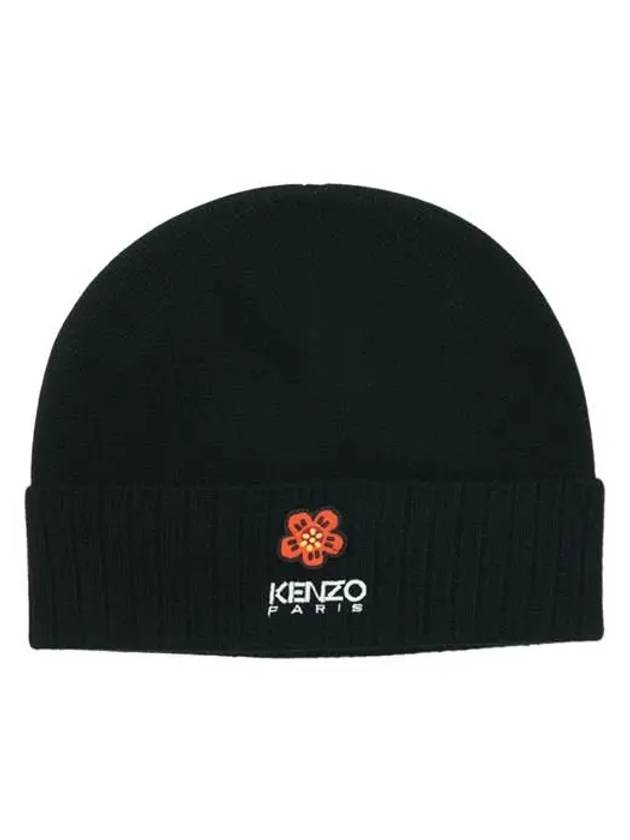 Bokeh Flower Logo Turn-Up Wool Beanie Black - KENZO - BALAAN 2