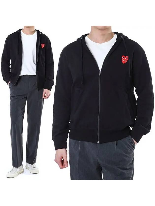 Play Double Red Heart Waffen Hooded Zip Up P1 T294 1 Black - COMME DES GARCONS - BALAAN 2