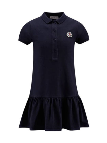 Kids Logo Patch Pleated Polo Dress Dark Navy - MONCLER - BALAAN 1